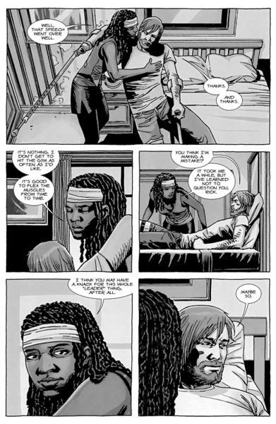 does michonne die in the comics|More.